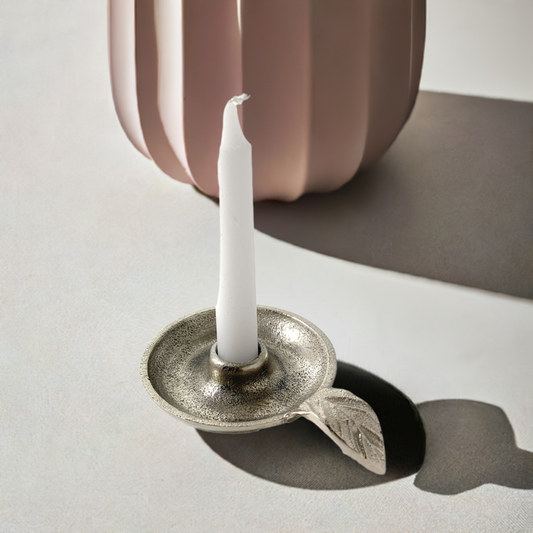 Vibhsa Taper Candlestick Holder Dish-Silver