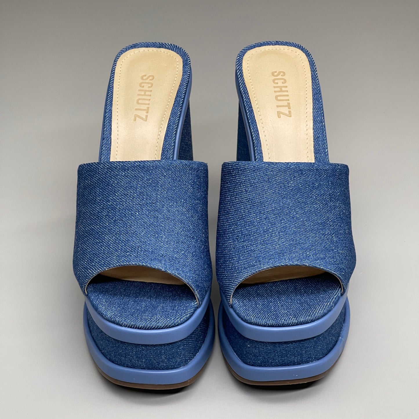 SCHUTZ Dalle Denim Women's Wedge Sandal Blue Platform Shoe Sz 7.5B (New)