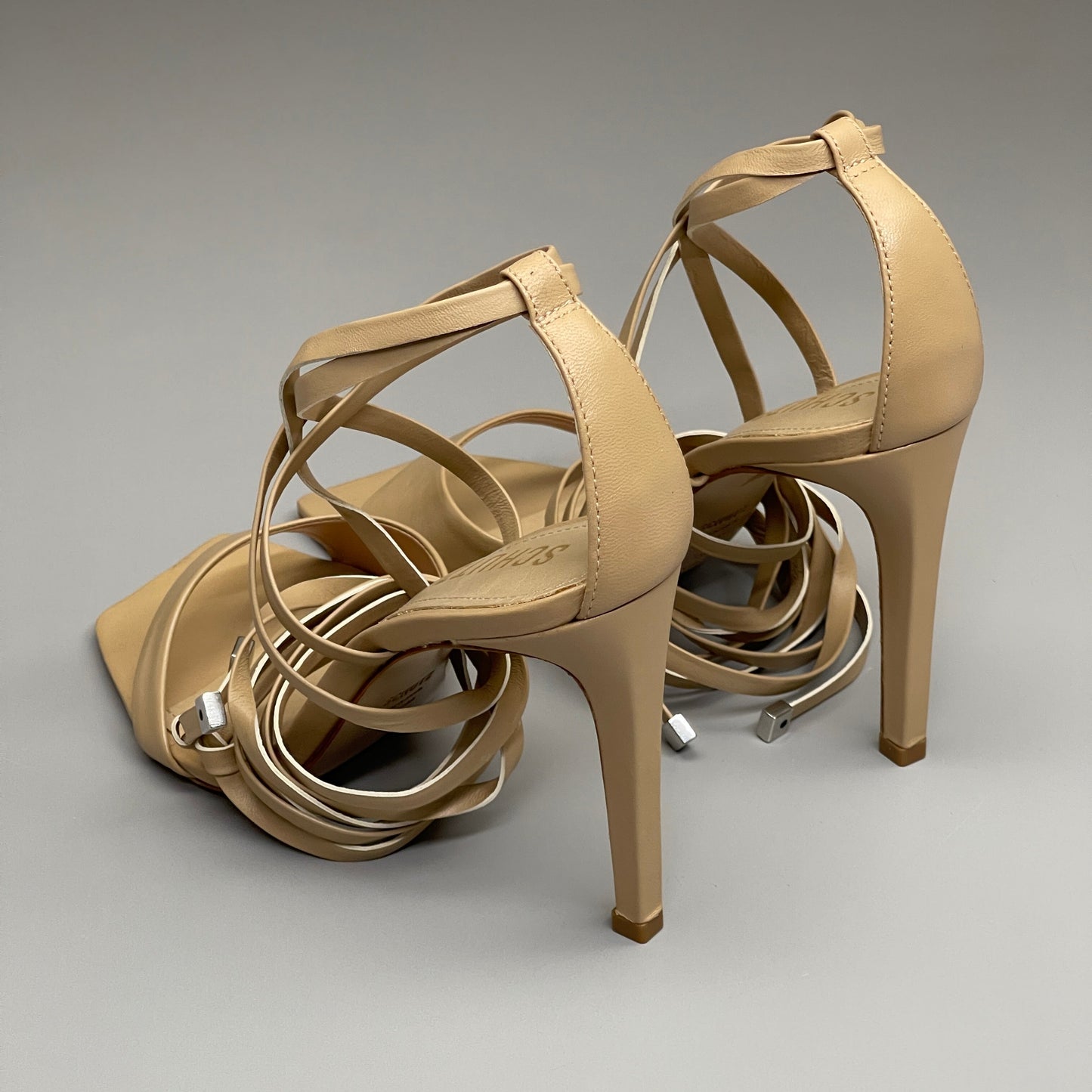 SCHUTZ Bryce Ankle Tie Women's Leather High Heel Sandal Light Nude Sz 5B (New)