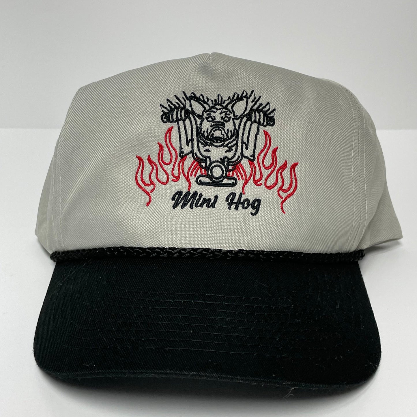 Iggy Man Mini Hog Vintage Khaki Crown Black Brim SnapBack Hat Cap with Rope Custom Embroidered