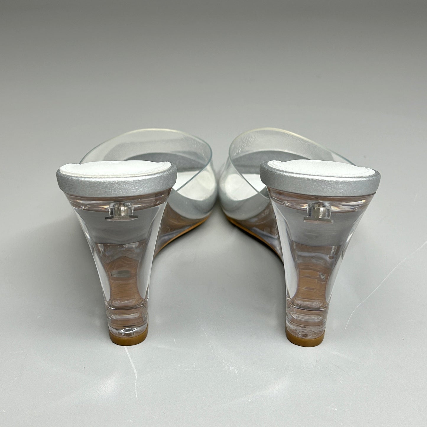 TONY BIANCO Alessi Clear Vinylite/Silver Wedges Women's Heels Sz 7 (New)