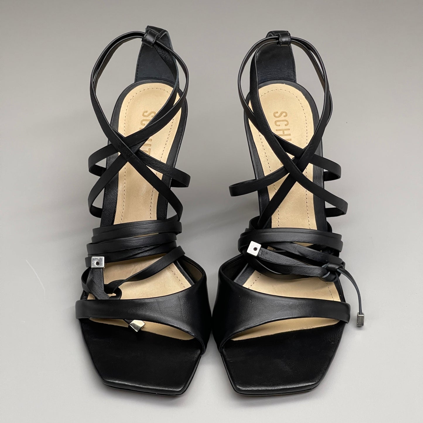 SCHUTZ Bryce Ankle Tie Women's Leather High Heel Strappy Sandal Black Sz 10B (New)