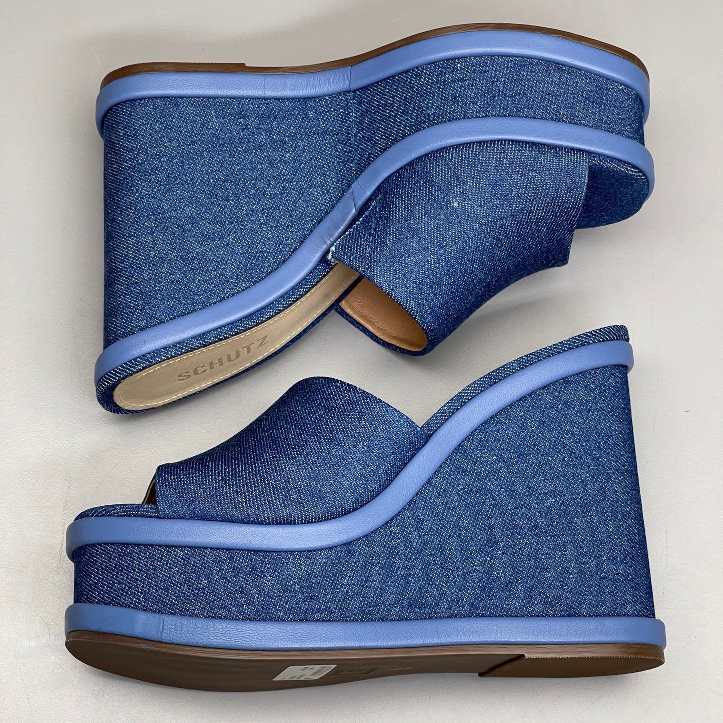 SCHUTZ Dalle Denim Women's Wedge Sandal Blue Platform Shoe Sz 8.5B (New)