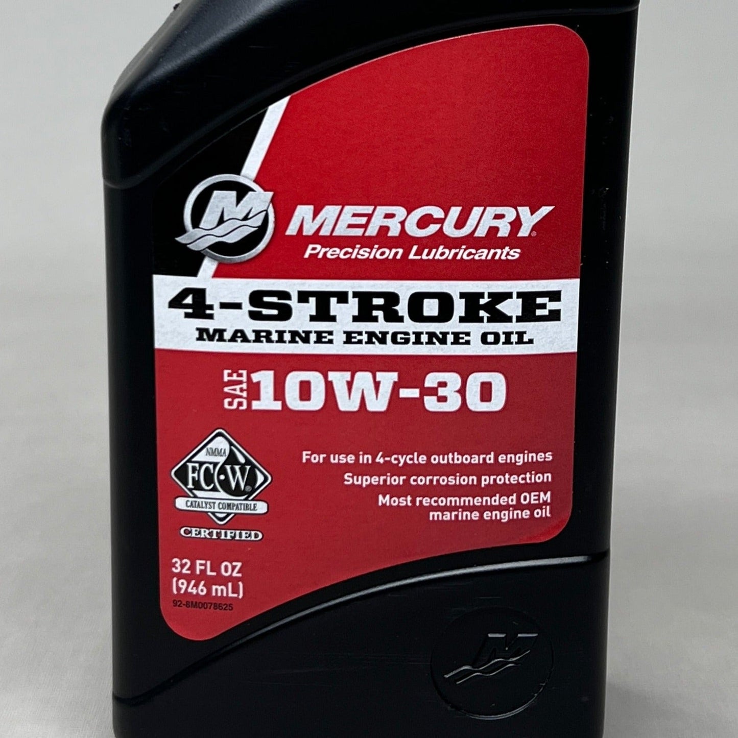 MERCURY (6 PACK) 4-Stroke Marine Engine Oil Sz 32 fl oz 10w-30 92-8M0078625