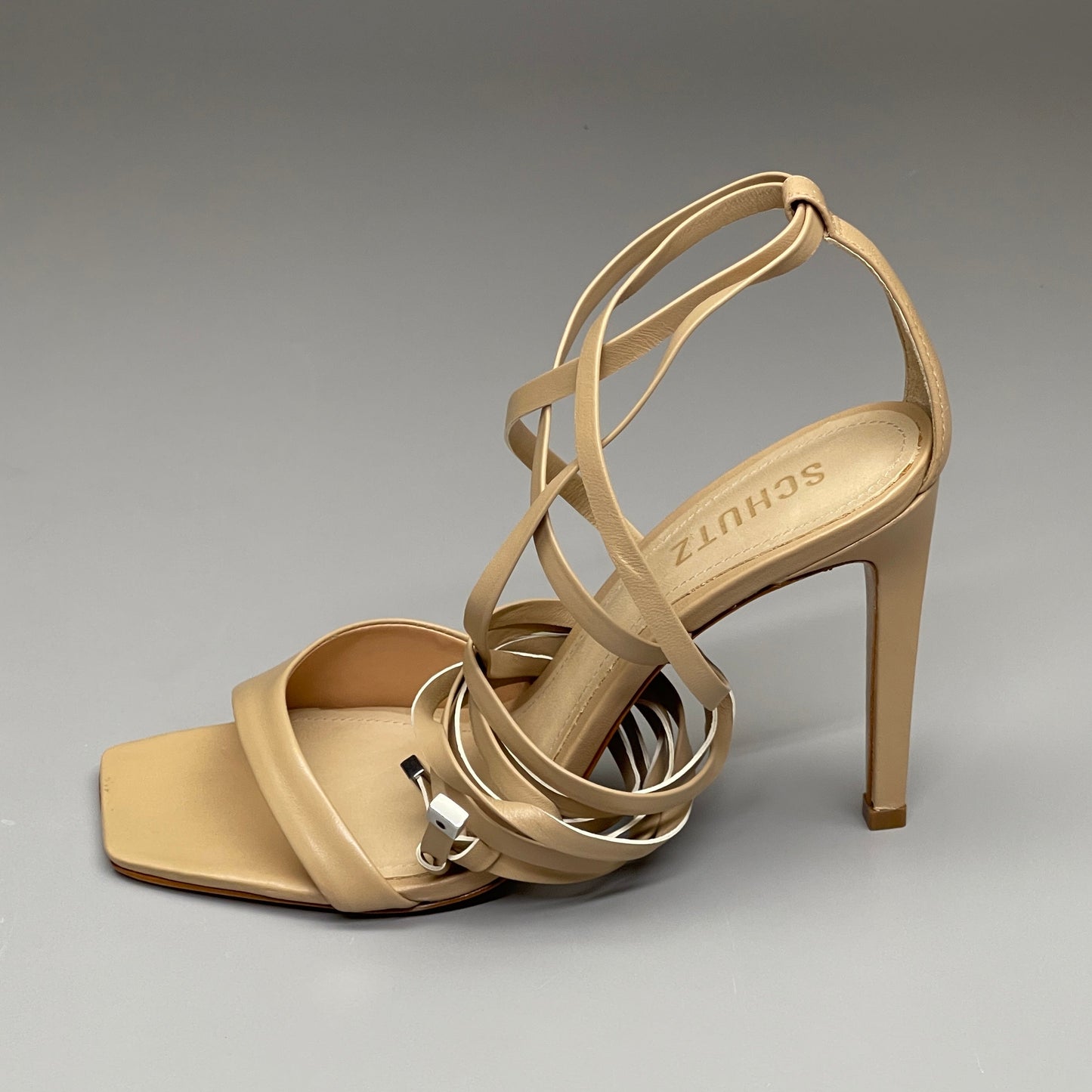 SCHUTZ Bryce Ankle Tie Women's Leather High Heel Sandal Light Nude Sz 5B (New)