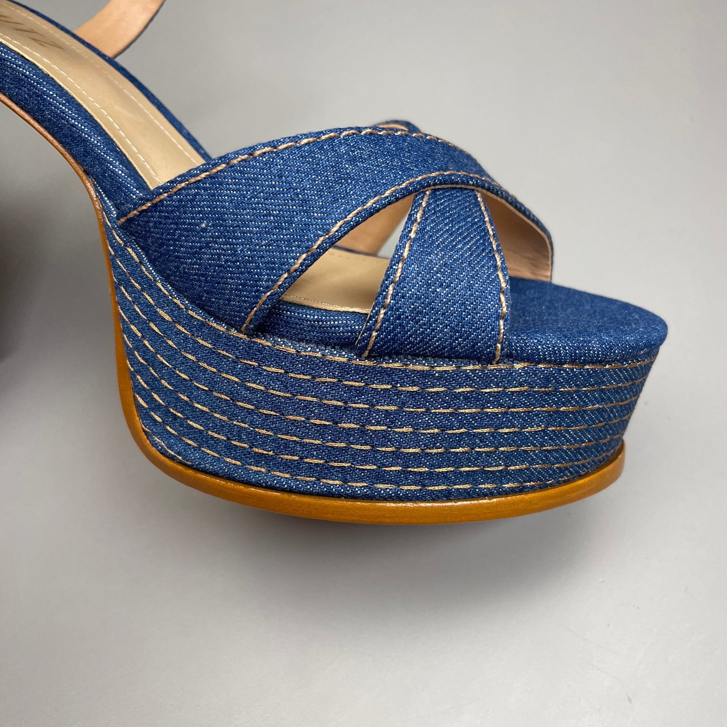 SCHUTZ Keefa Casual Denim Women's 4" Heeled Sandal Platform Blue Sz 8.5B (New)