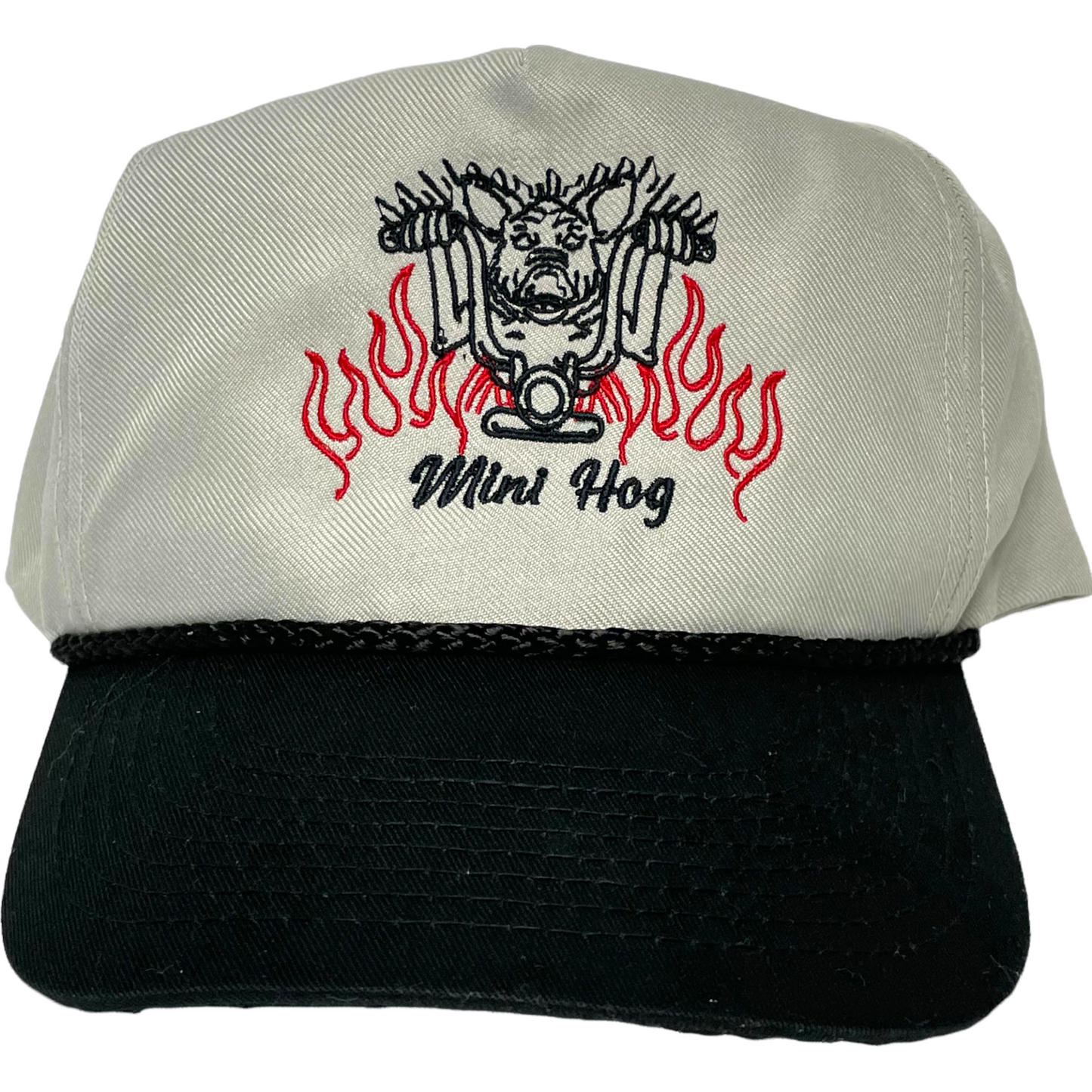 Iggy Man Mini Hog Vintage Khaki Crown Black Brim SnapBack Hat Cap with Rope Custom Embroidered