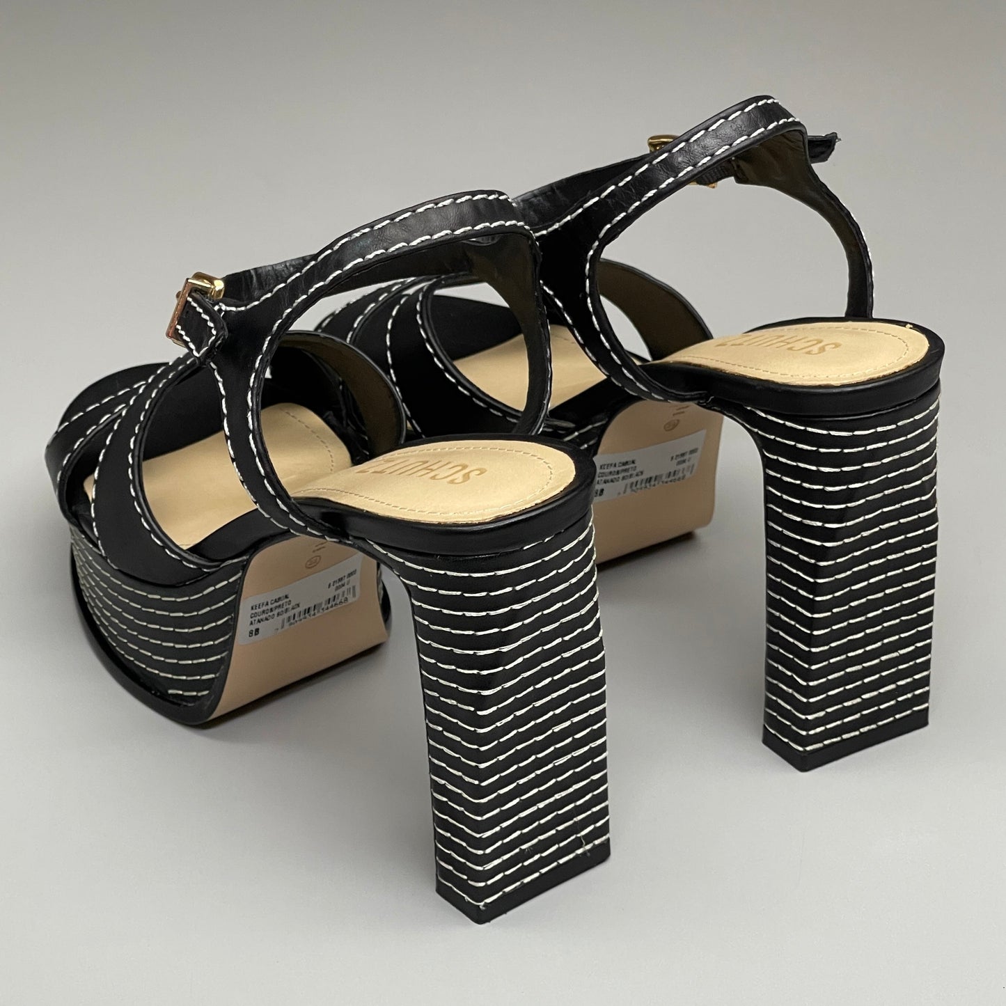 SCHUTZ Keefa Casual Women's Leather Sandal Black Platform 4" Heel Shoes Sz 7.5B (New)