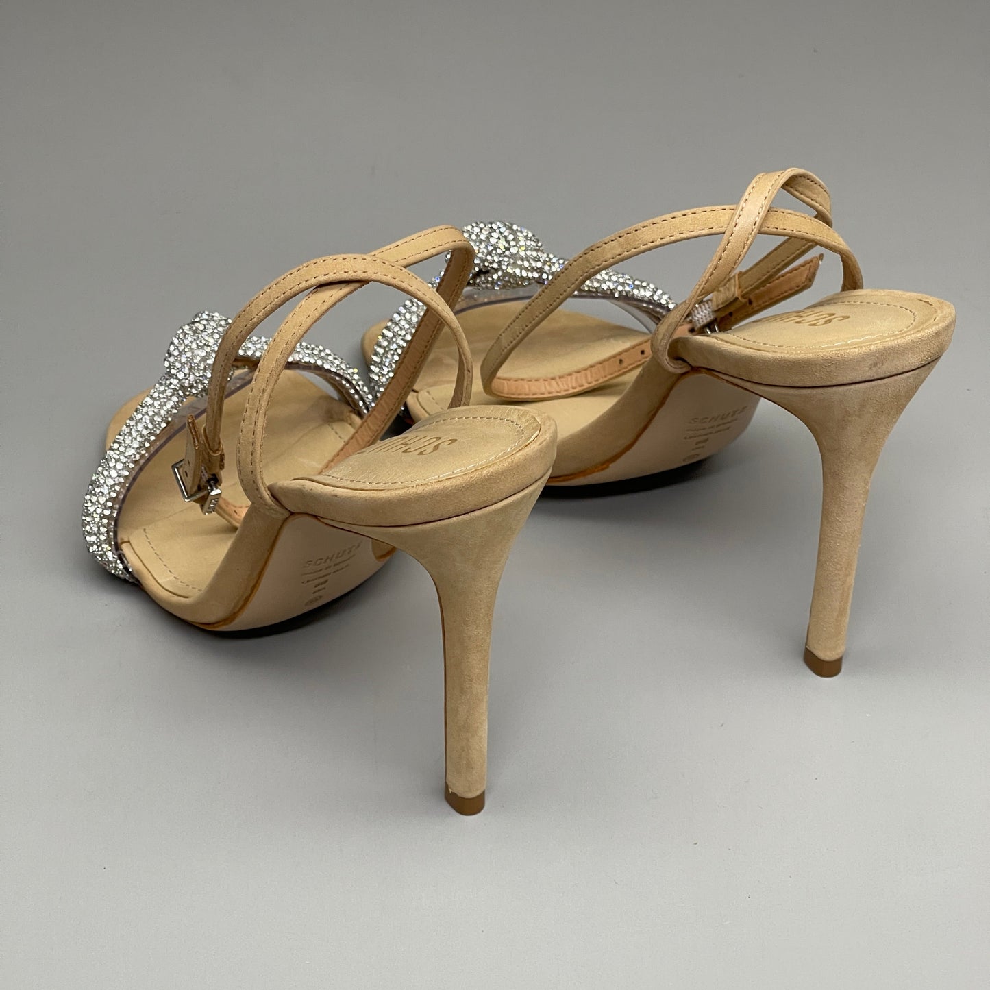 SCHUTZ Peaky Nubuck & Vinyl Multimaterial Women's Sandal Heel Light Nude Sz 9.5B (New)