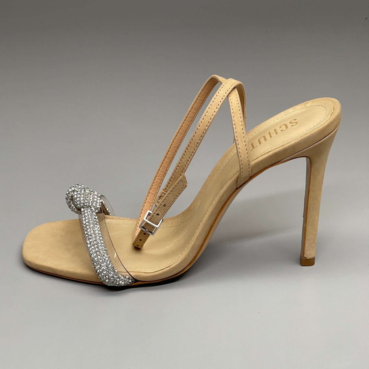 SCHUTZ Peaky Nubuck & Vinyl Multimaterial Women's Sandal Heel Light Nude Sz 6.5B (New)
