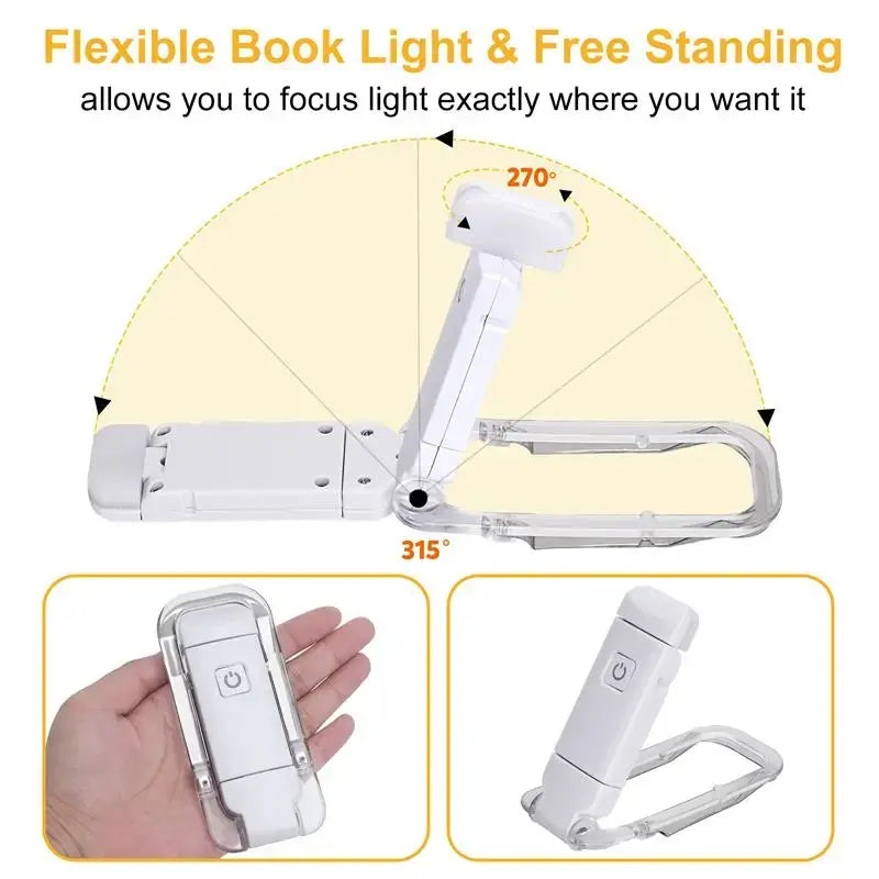 LED Rechargeable Book Light - USB Clip-On Reading Light with Eye Protection