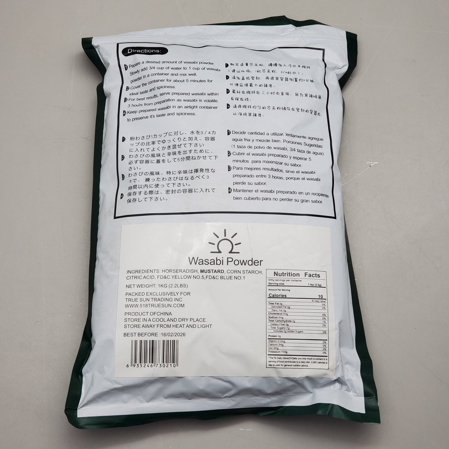 TRUE SUN TRADING Premium Wasabi Powder 2.2 lbs BB 02/26