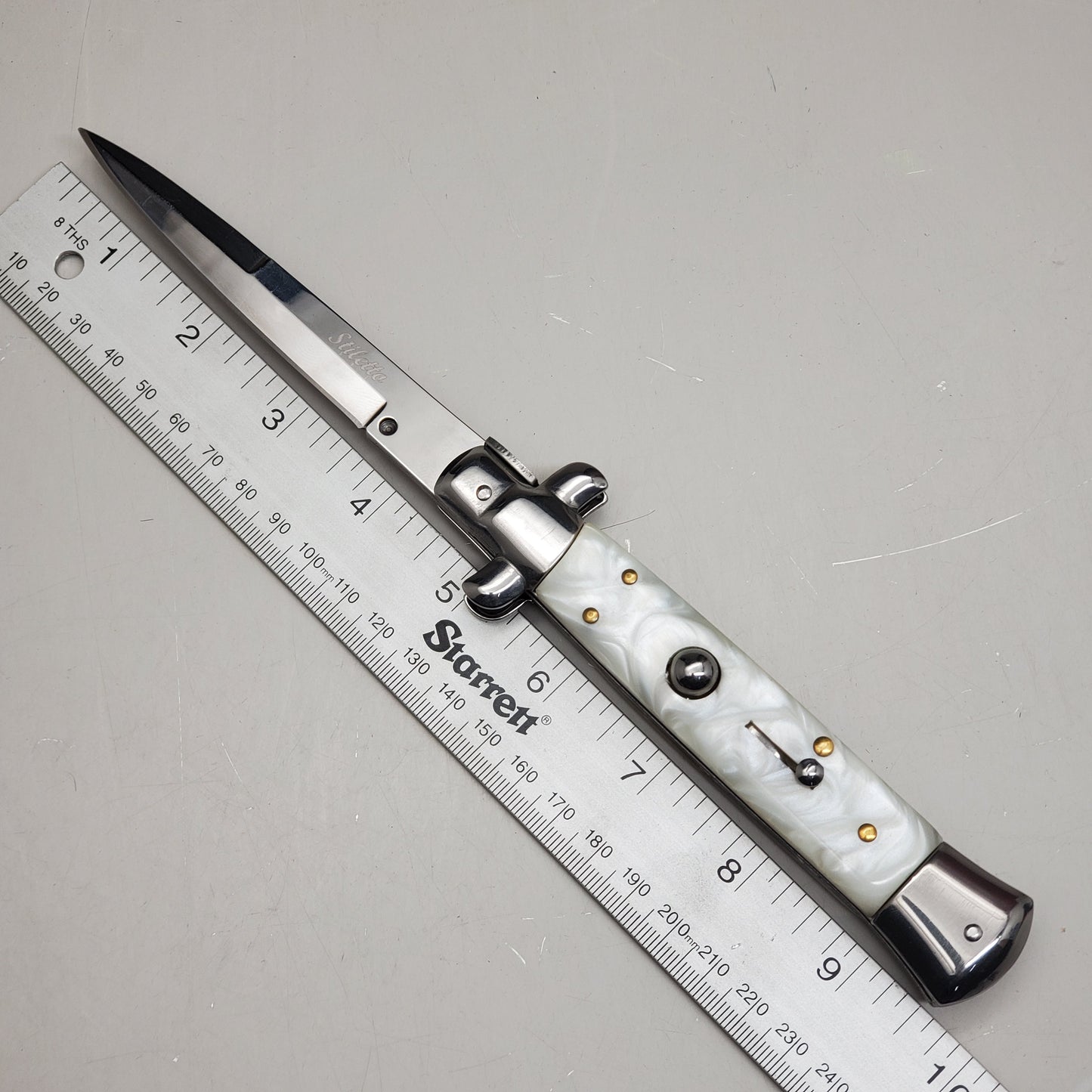 ZA@ ARMED FORCE TACTICAL Hand Crafted OTF Pocket Knife  9" Knife 4" Blade  Ivory/ Silver ST-7MWT