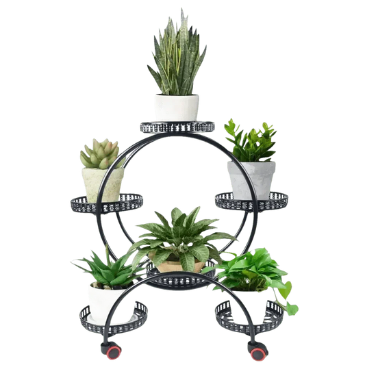 Black Metal Plant Stands Six Tier Circular Design