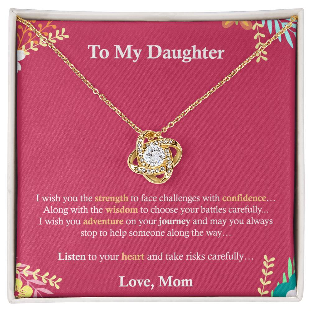 To My Daughter, Gift for Daughter, I Love My Daughter, Gift From Mom for Daughter Love Knot Necklace, Sweet Message, Inspirational Message, Mom's Love.