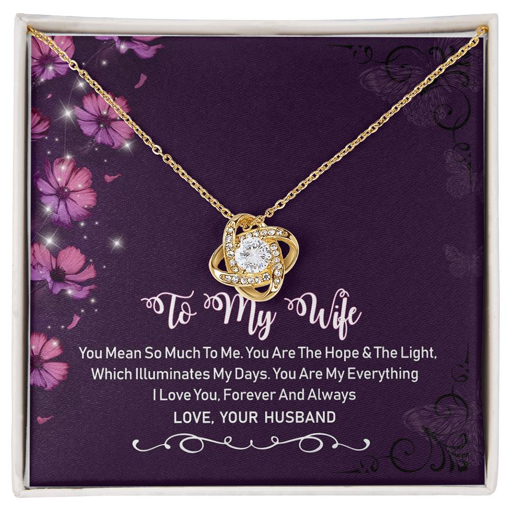 To My Wife Violet Love Knot Necklace Mother's Day Message Card