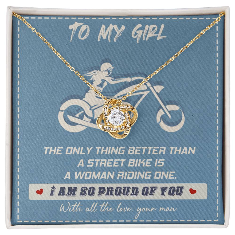 Gift for Wife - a Woman Riding One - the Love Knot Necklace