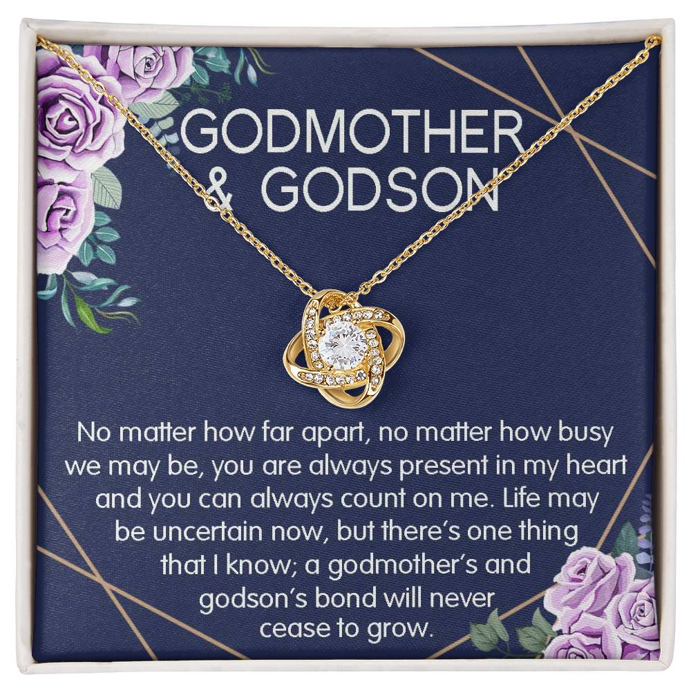 Godmother & Godson Gift Necklace, Baptism, Confirmation, Graduation, Holiday, Birthday Gift, Love Knot Necklace Gift for Godmother