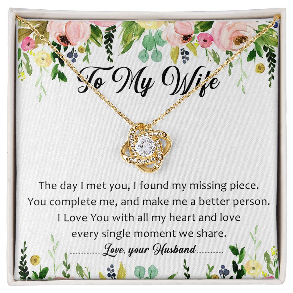 To My Wife You're My Missing Piece Love Knot Necklace Mother's Day Message Card