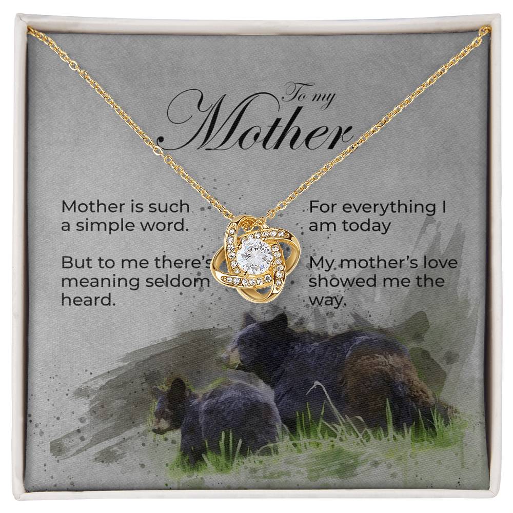 Love Knot Mother's Day Necklace With Bear and Cub Message Card