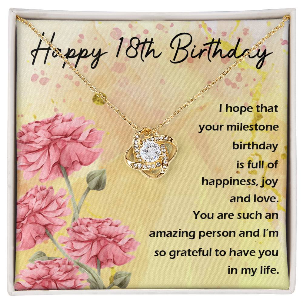 Happy 18th Birthday Milestone Love Knot Necklace