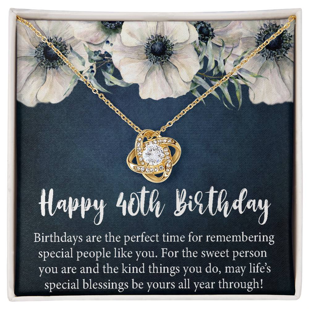 Happy 40th Birthday Gift Necklace, Jewelry Gift for Her, 40th Birthday Gifts for Womens Girls, 40 Years Old Love Knot Necklace