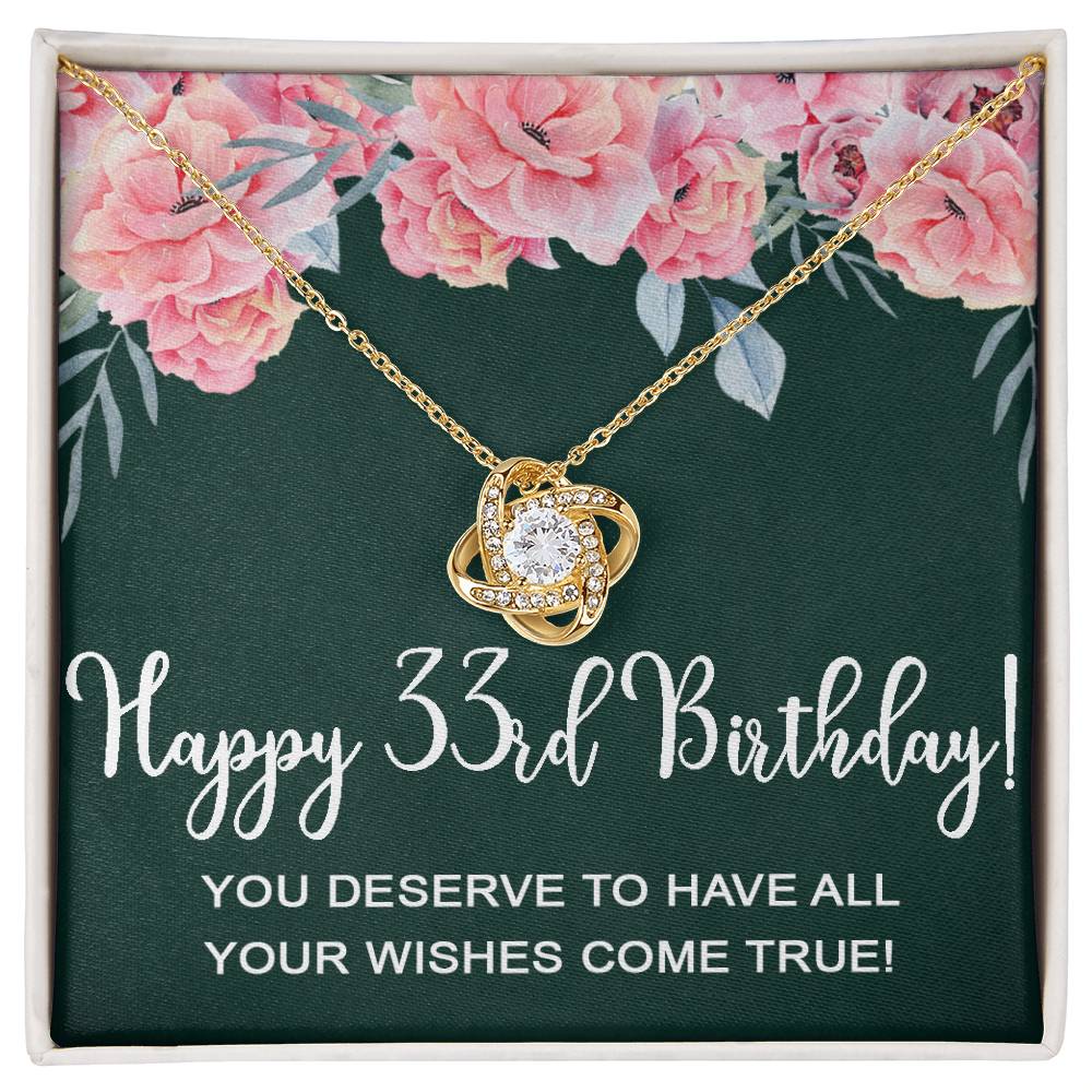 Happy 33rd Birthday Gifts for Women Necklace for Her, 33 Years Old Jewelry Gift for Wife, Friend Gift Love Knot Necklace Xu1162lk16