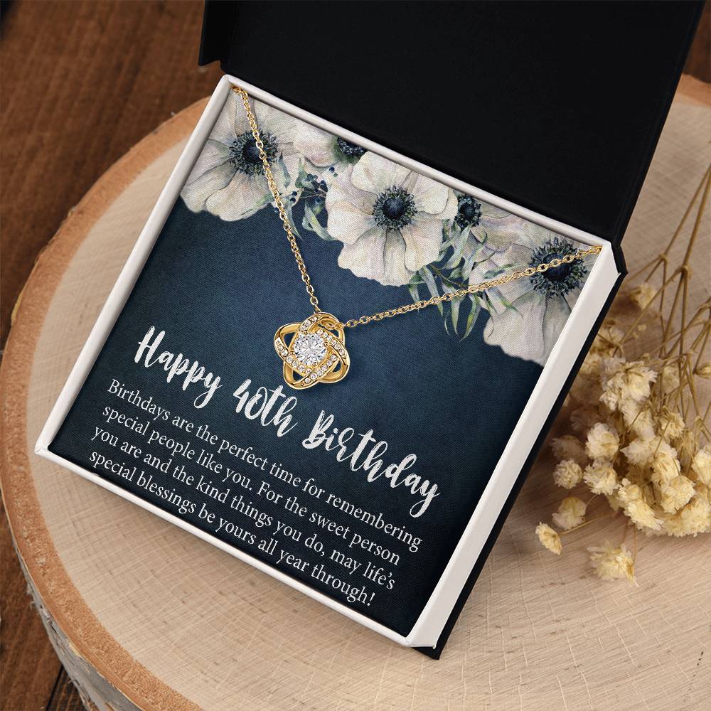 Happy 40th Birthday Gift Necklace, Jewelry Gift for Her, 40th Birthday Gifts for Womens Girls, 40 Years Old Love Knot Necklace