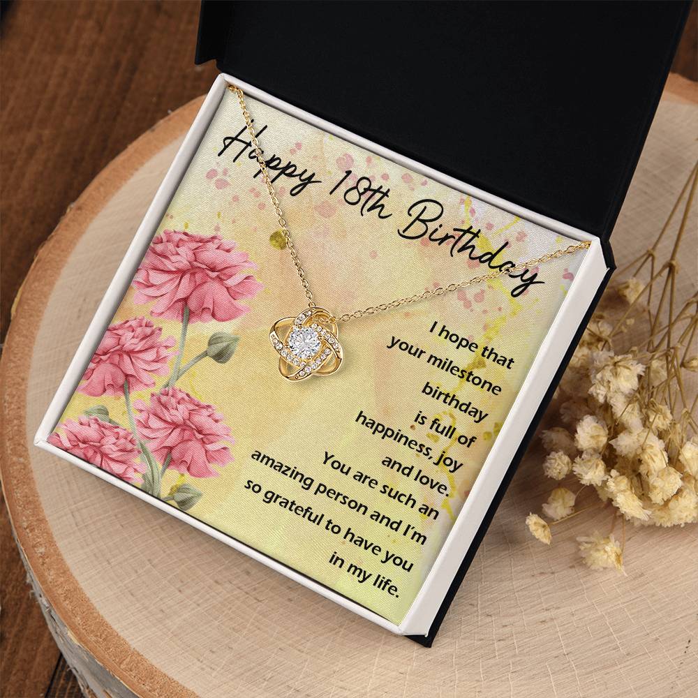 Happy 18th Birthday Milestone Love Knot Necklace