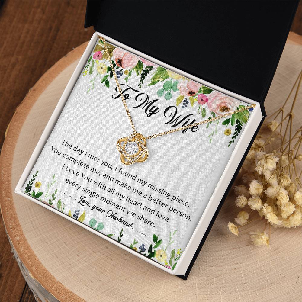 To My Wife You're My Missing Piece Love Knot Necklace Mother's Day Message Card