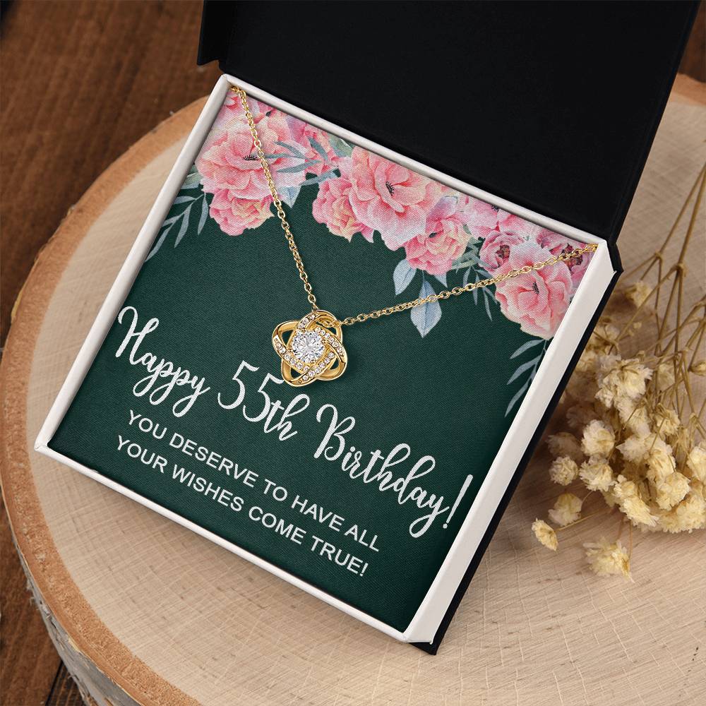 Happy 55th Birthday Gifts for Women Necklace, 55 Years Old Jewelry Gift, Birthday Gift for Mom, Love Knot Necklace Xu1162lk38