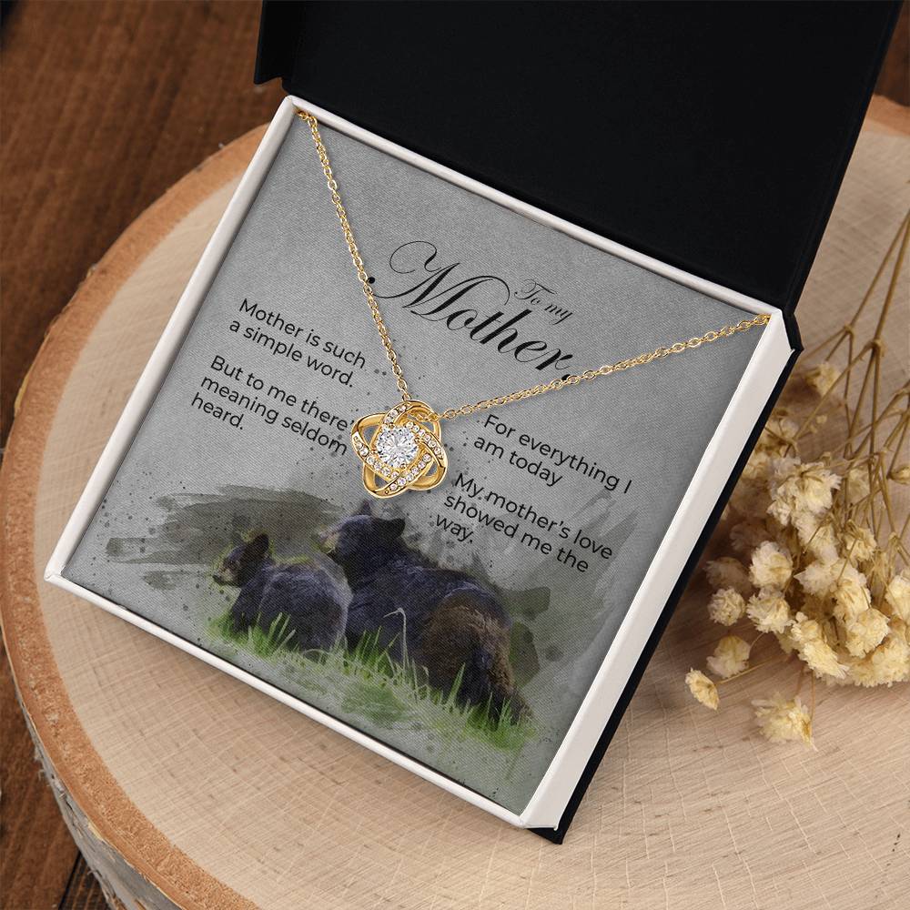 Love Knot Mother's Day Necklace With Bear and Cub Message Card