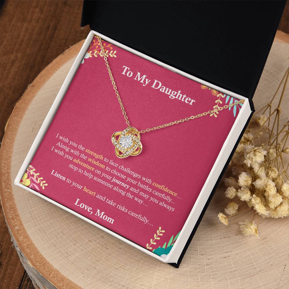 To My Daughter, Gift for Daughter, I Love My Daughter, Gift From Mom for Daughter Love Knot Necklace, Sweet Message, Inspirational Message, Mom's Love.