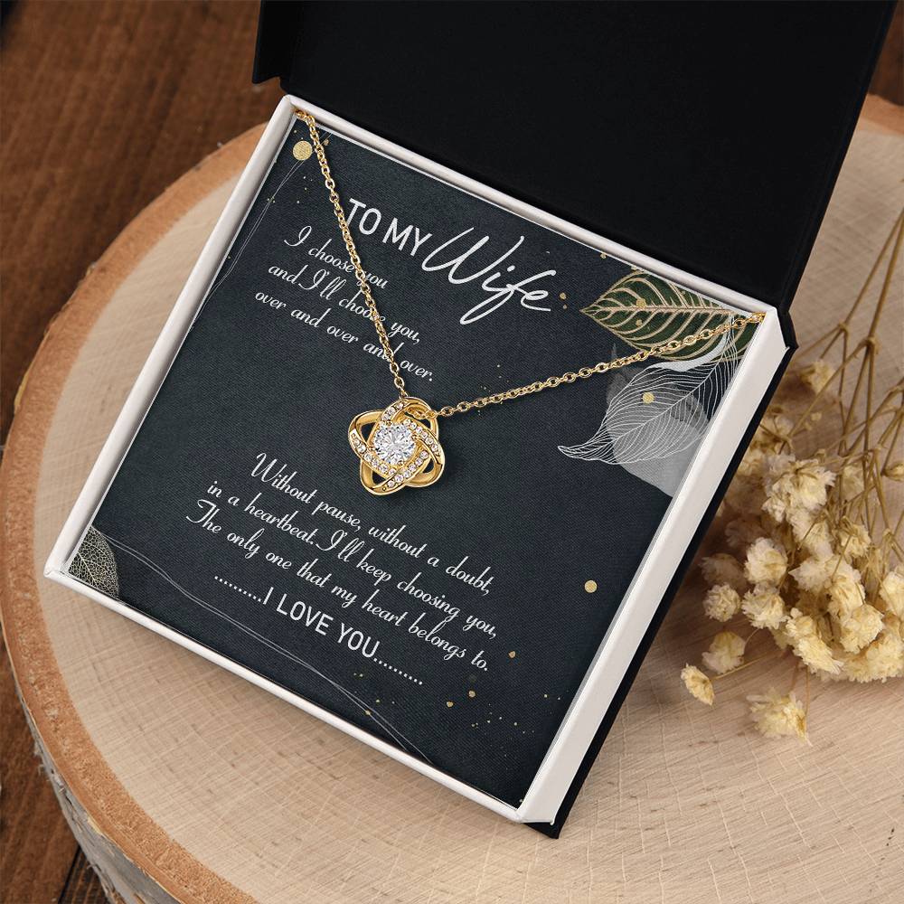 To My Wife My Heart Belong to You Love Knot Necklace Message Card From Husband