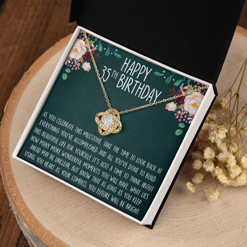 35th Birthday Gift Necklace, Cute Birthday Gift, Jewelry Gift for Her, 35 Years Old Gift, Love Knot Necklace, Custom Gift Card