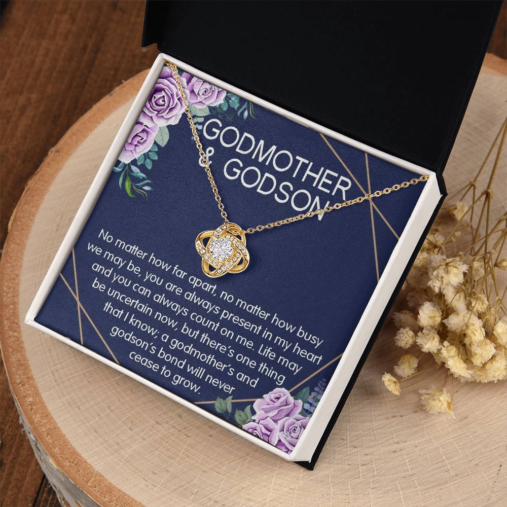 Godmother & Godson Gift Necklace, Baptism, Confirmation, Graduation, Holiday, Birthday Gift, Love Knot Necklace Gift for Godmother