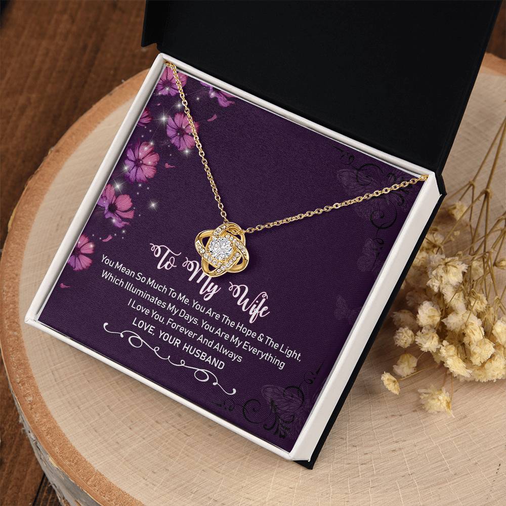 To My Wife Violet Love Knot Necklace Mother's Day Message Card