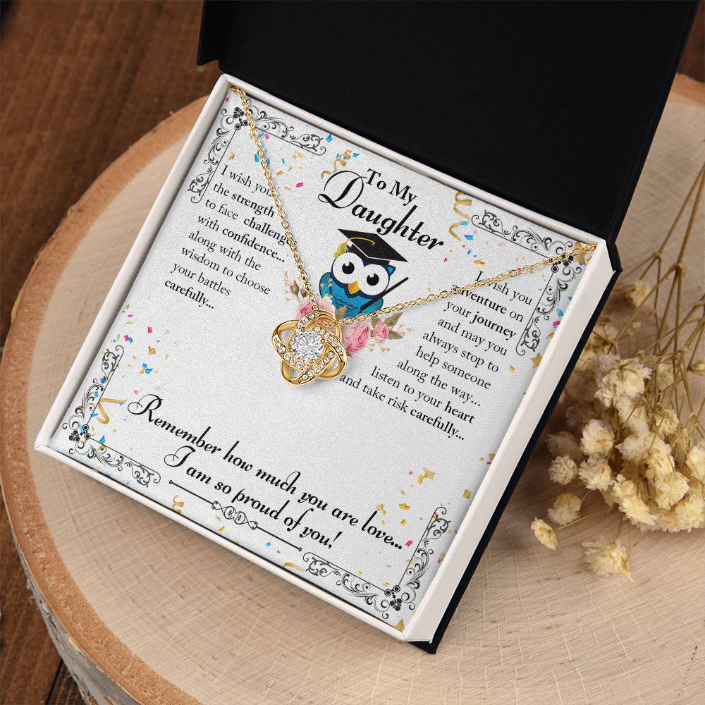 To My Daughter - Owl Graduation - Love Knot Necklace