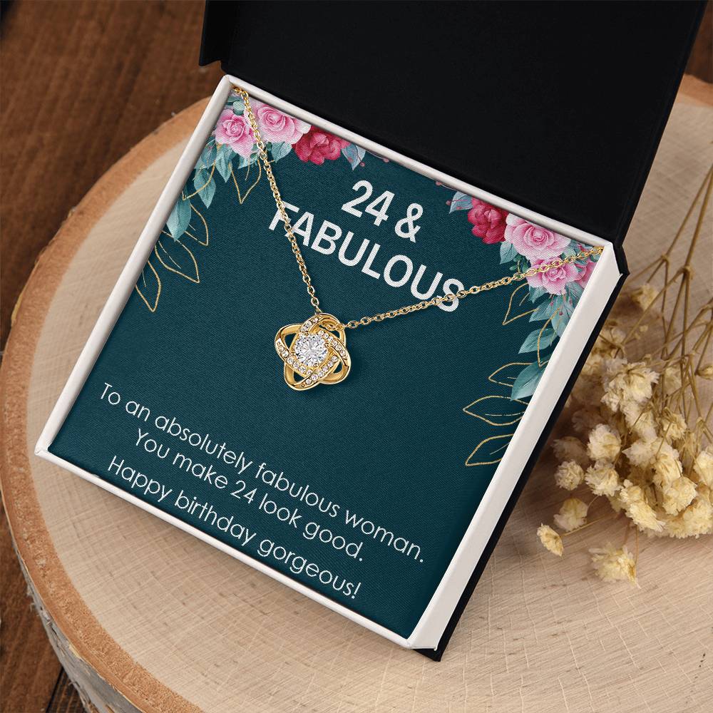 24th Birthday Gift for Womens, Turning 24 & Fabulous Necklace Gift, 24 Years Old Gift for Wife Best Friends, Love Knot Necklace