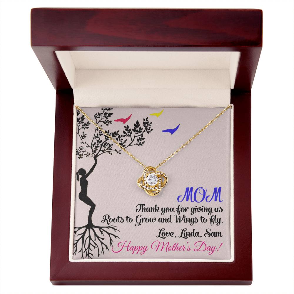 Mom Thank You for Giving Us Roots to Grow and Wings to Fly Love Knot Necklace