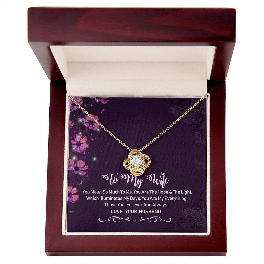 To My Wife Violet Love Knot Necklace Mother's Day Message Card