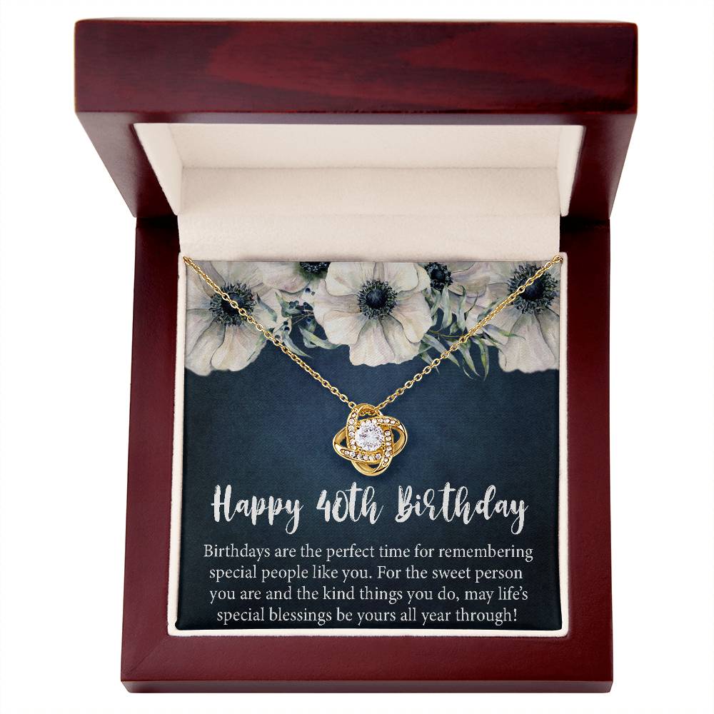 Happy 40th Birthday Gift Necklace, Jewelry Gift for Her, 40th Birthday Gifts for Womens Girls, 40 Years Old Love Knot Necklace