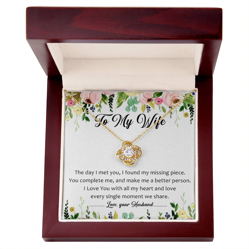 To My Wife You're My Missing Piece Love Knot Necklace Mother's Day Message Card