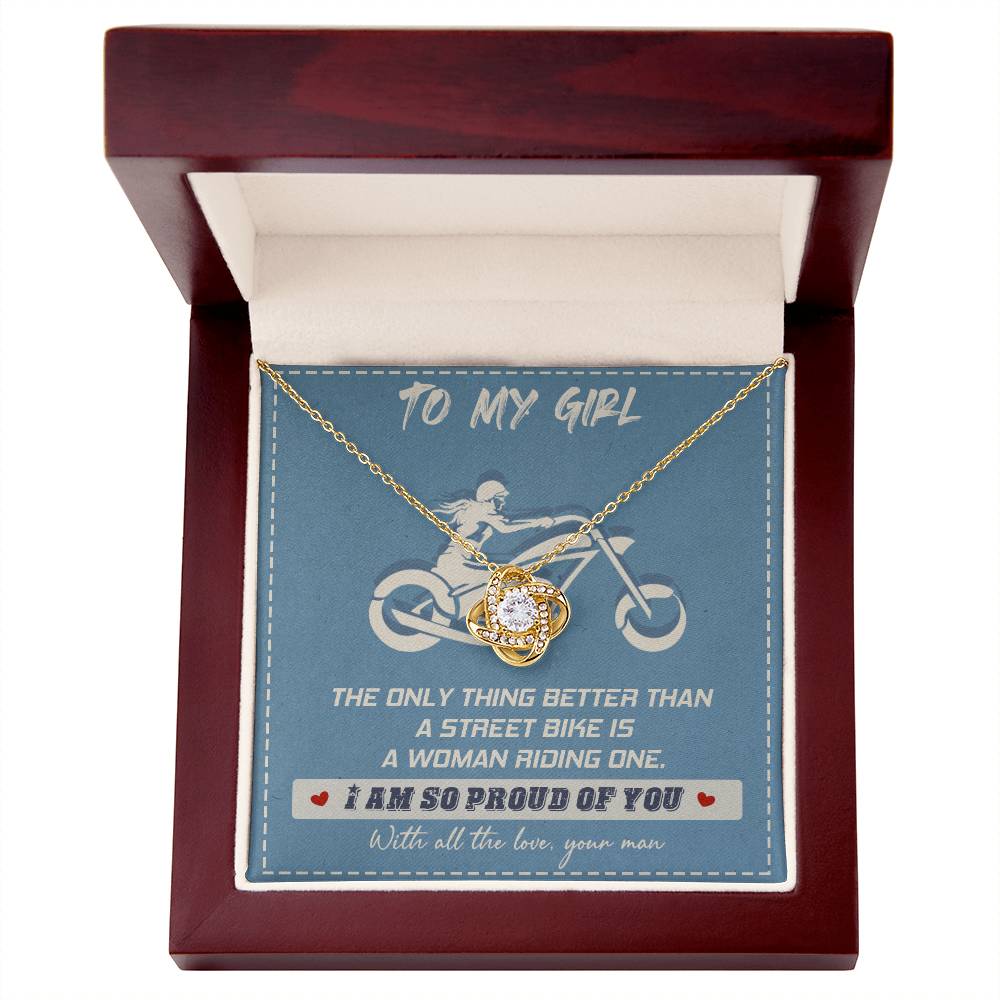 Gift for Wife - a Woman Riding One - the Love Knot Necklace