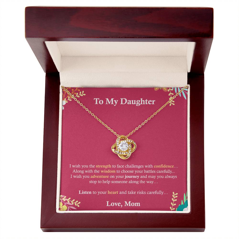 To My Daughter, Gift for Daughter, I Love My Daughter, Gift From Mom for Daughter Love Knot Necklace, Sweet Message, Inspirational Message, Mom's Love.