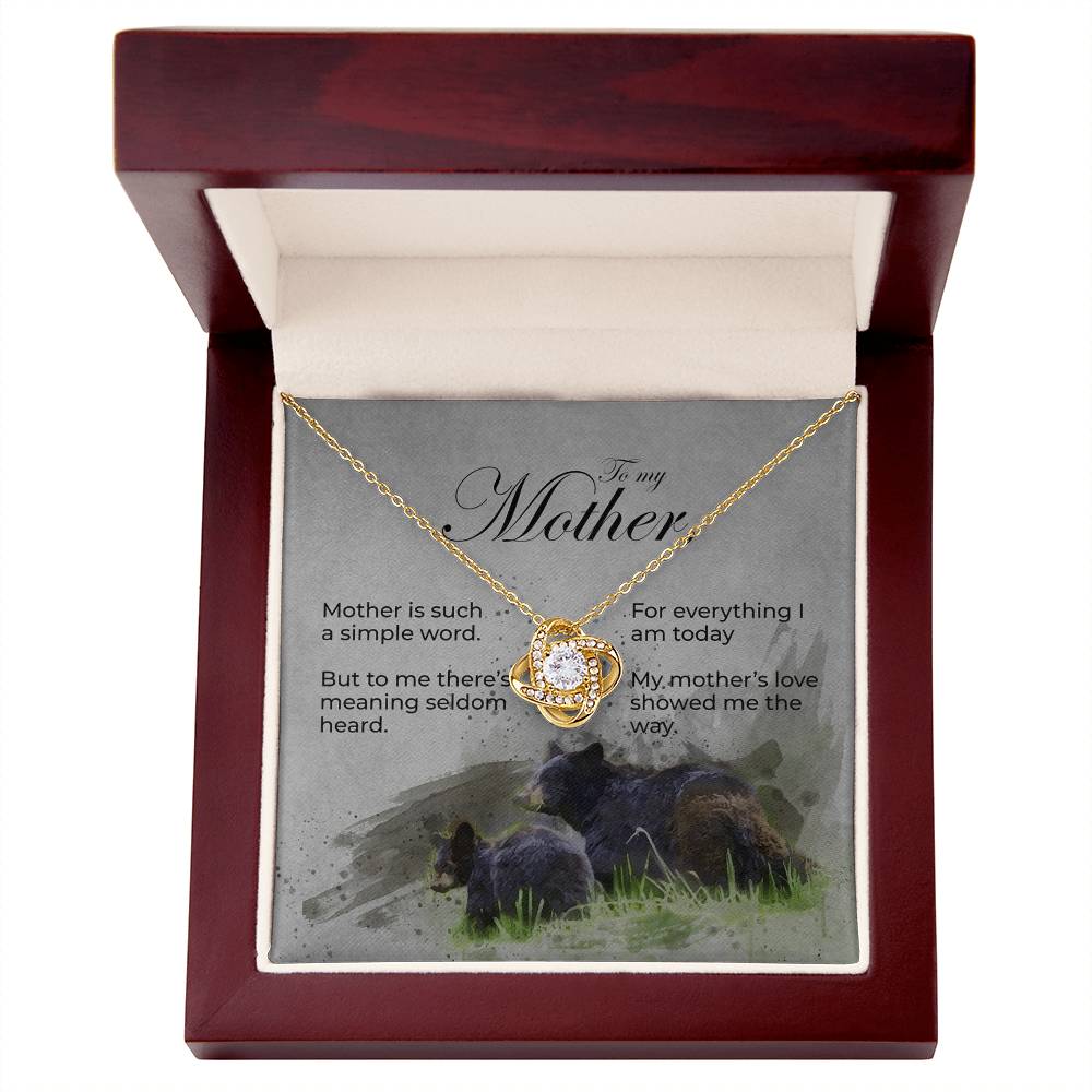 Love Knot Mother's Day Necklace With Bear and Cub Message Card