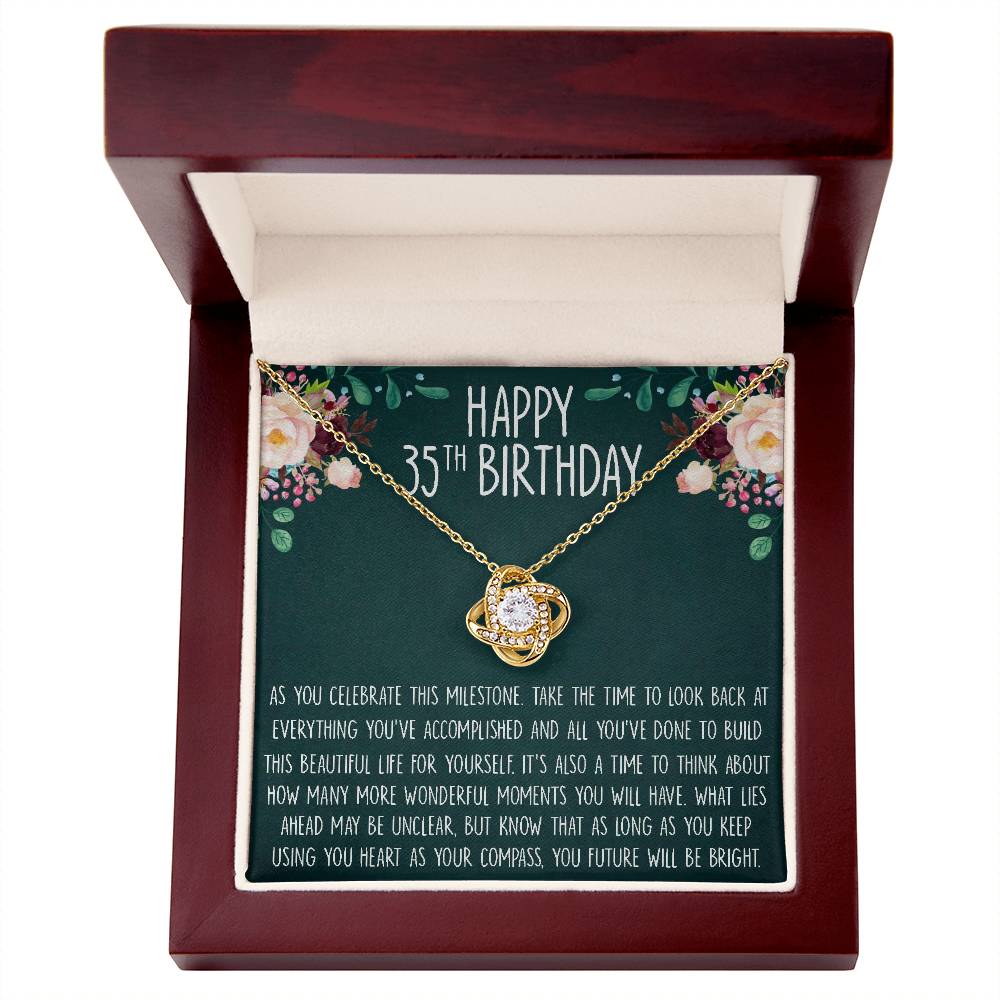 35th Birthday Gift Necklace, Cute Birthday Gift, Jewelry Gift for Her, 35 Years Old Gift, Love Knot Necklace, Custom Gift Card