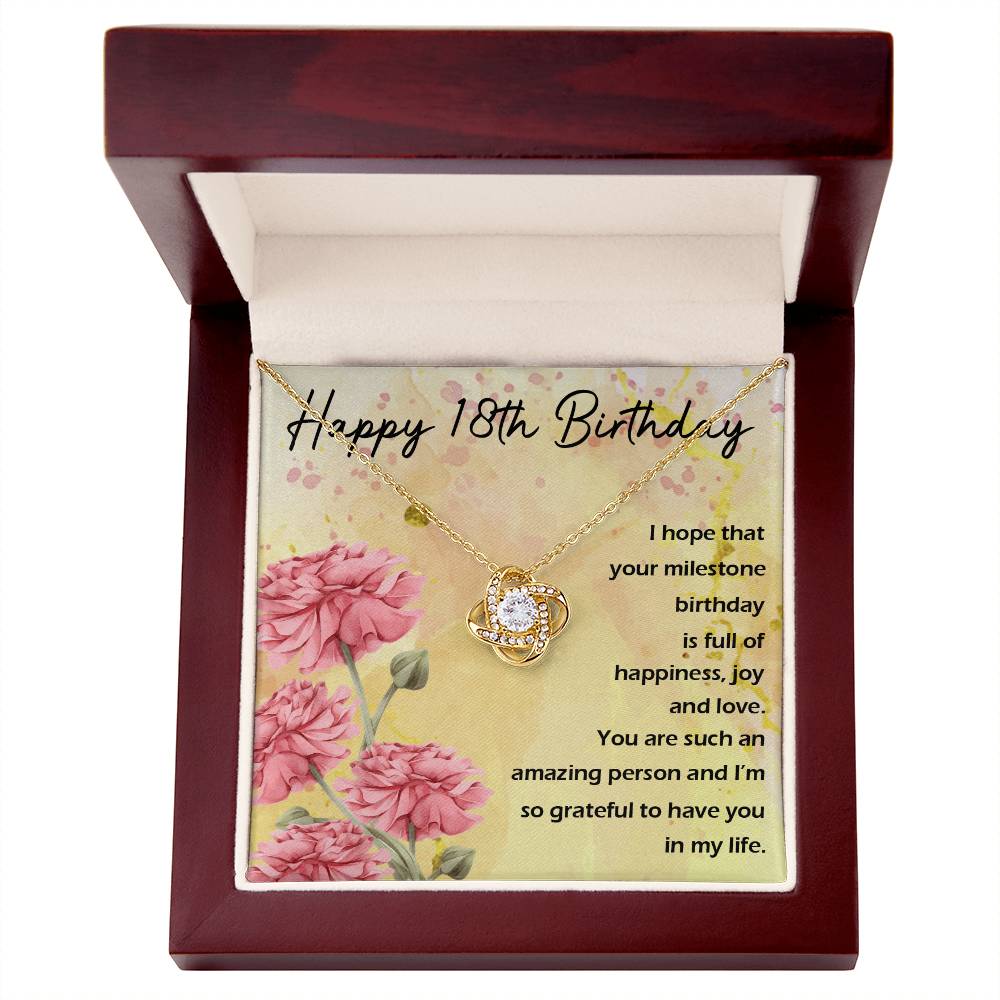 Happy 18th Birthday Milestone Love Knot Necklace