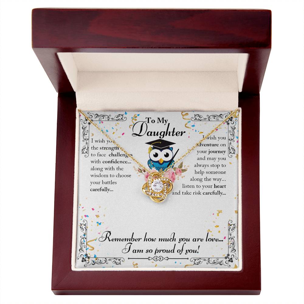 To My Daughter - Owl Graduation - Love Knot Necklace