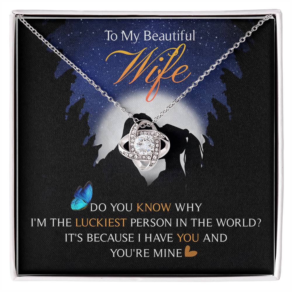 To My Beautiful Wife Love Knot Necklace Mother's Day Message Card